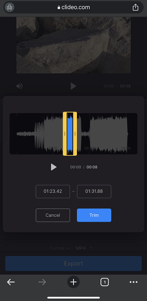 Trim audio in Add music to video tool