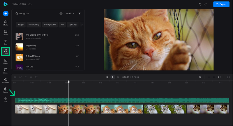 Upload audio to merged JPG