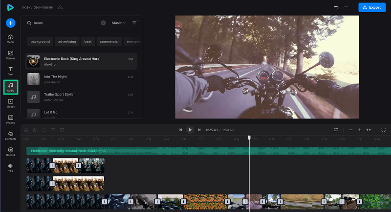 Add audio to video mashup
