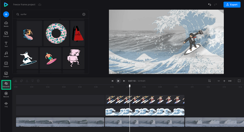 Add sticker to freeze frame shot