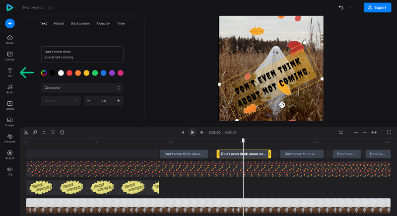 Add captions to a video invitation GIF Add text to a Halloween gif party invitation