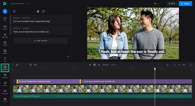 Adding automatic subtitles to a video with speech