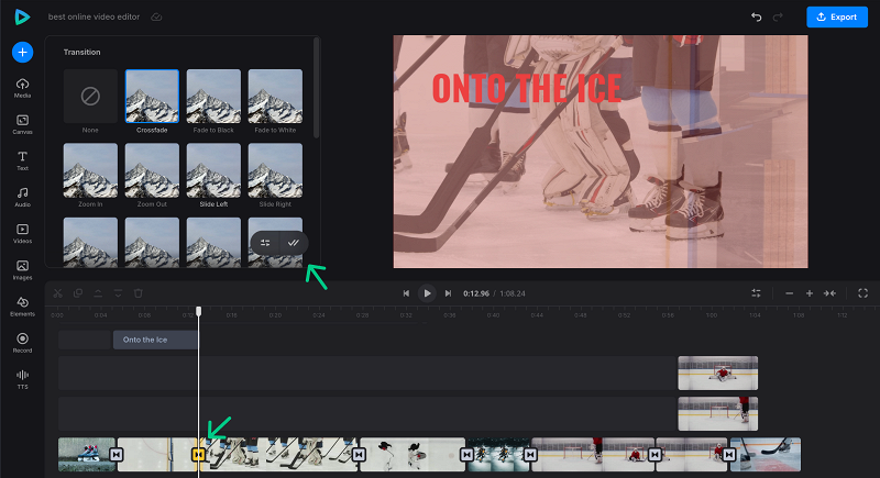 Add transitions in online video editor