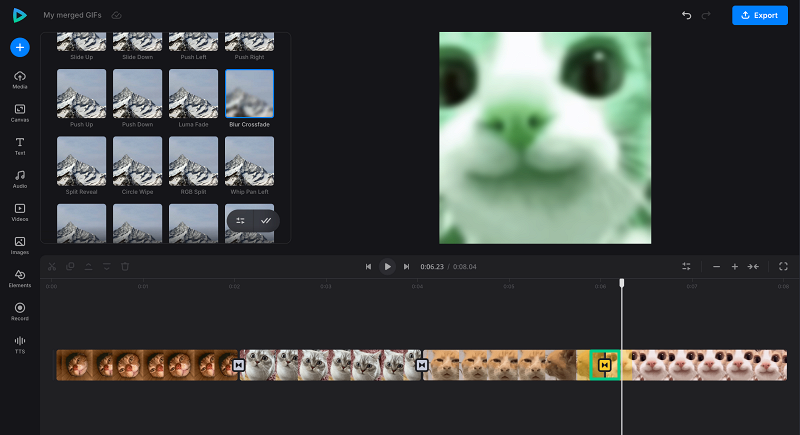 Apply transitions to GIFs Add transitions to merged GIFs