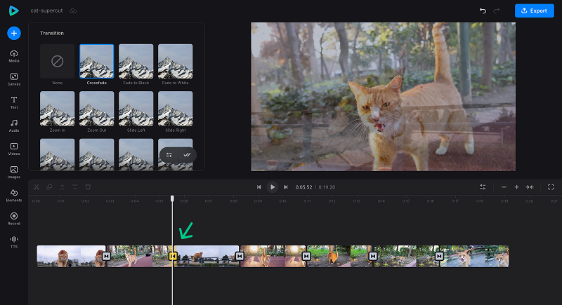 Apply transitions in supercut Add transitions to supercut video