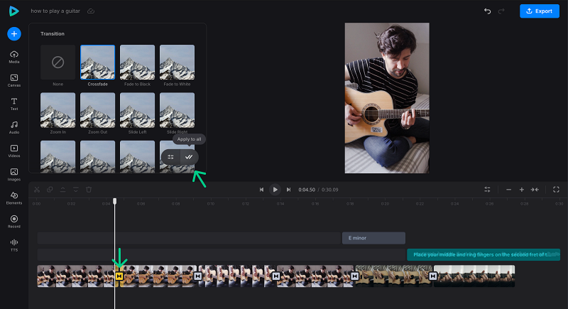 Add transitions to user generated video