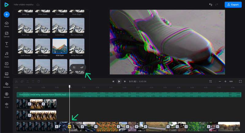 Add transitions to video mashup