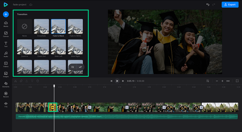 Add video fade effect transition