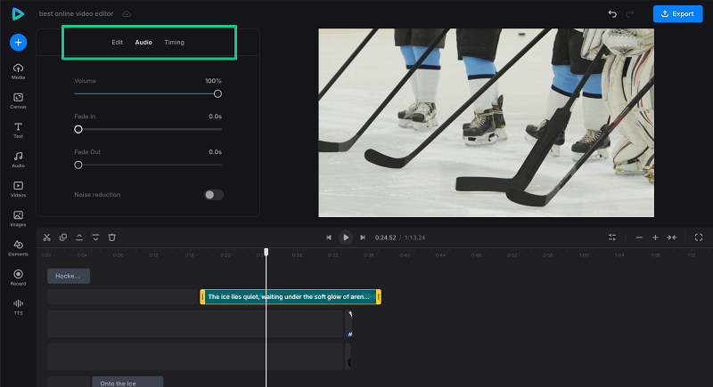 Adjust audio in online video editor