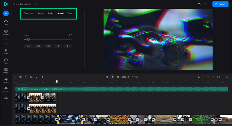 Adjust speed in video mashup