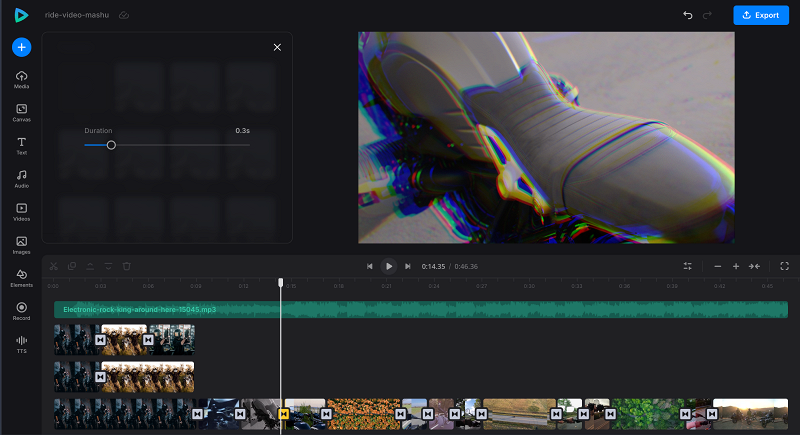 Adjust transitions in video mashup