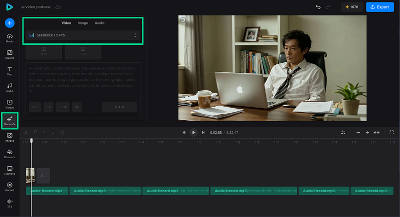 AI video clip generation Generate AI video clips for the podcast
