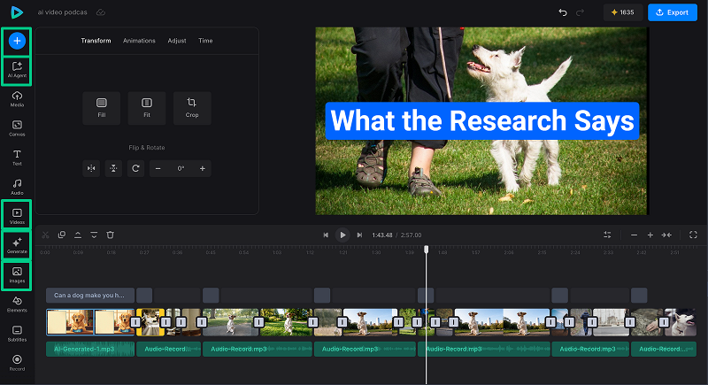 AI video editing workspace Complete AI video editing project