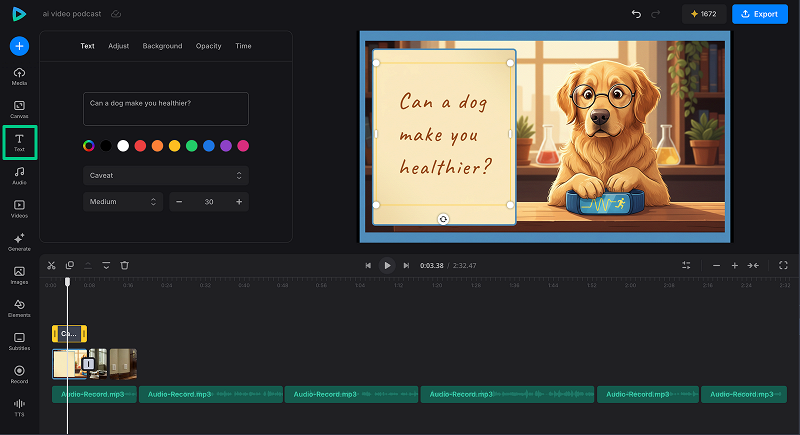 Add text to video Add title text to the AI video editing project