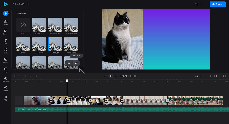 Apply video transitions to all elements