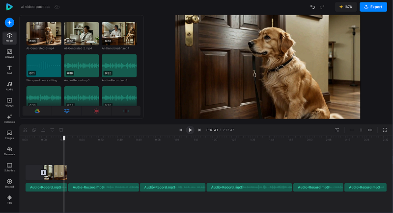 Video timeline arrangement Arrange AI video clips on the project timeline