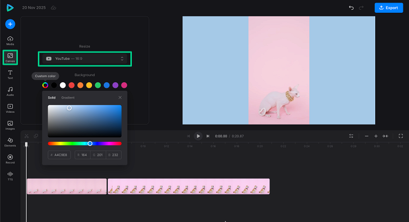 Choose video size Change canvas of side by side video
