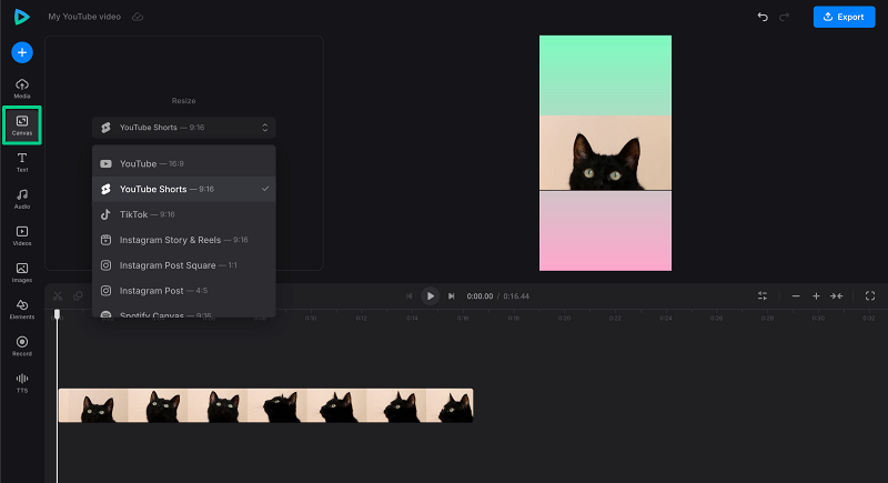 Change canvas to edit YouTube video