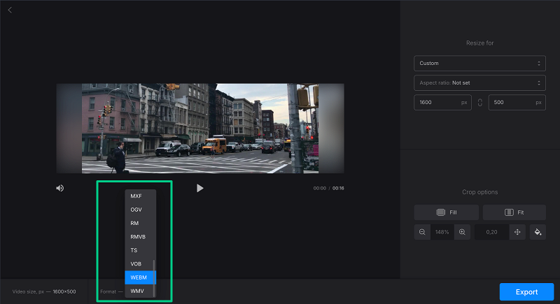 Change format for YouTube video