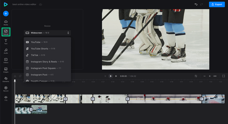 Change canvas on online vide editor