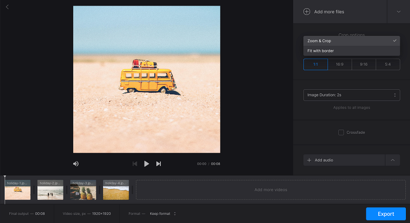 Choose aspect ratio for photo slideshow with music