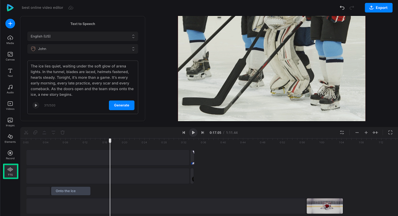 Create AI voiceover in online video editor