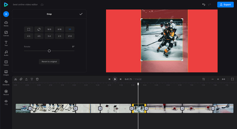 Crop clips in online video editor