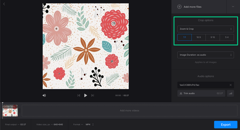 Crop options for picture with music