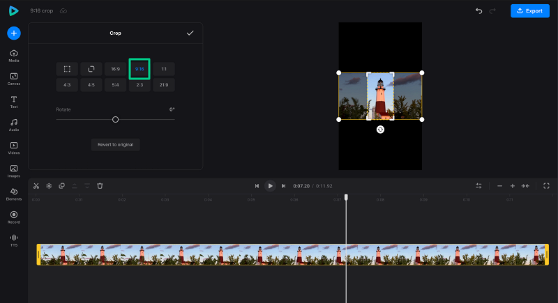 Crop video to 9:16 step 2