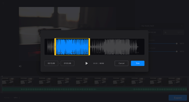 Cut the audio added to the video