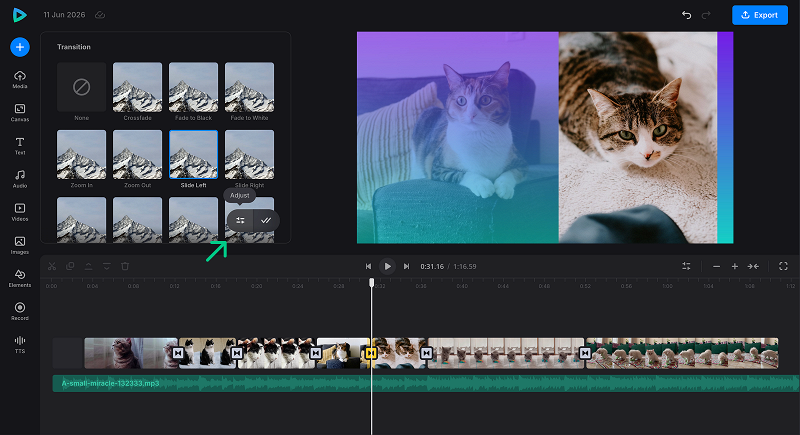 Edit file with video transitions