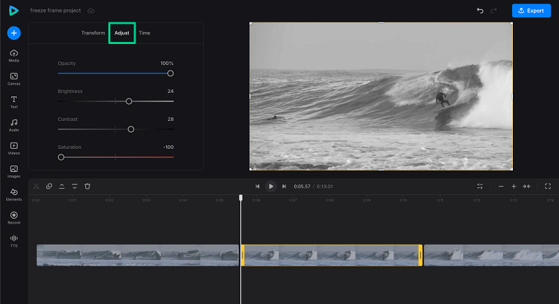 Edit freeze frame shot