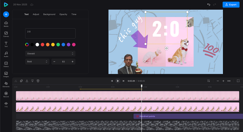 Change layout, poistion and other text settings Edit text is side-by-side video