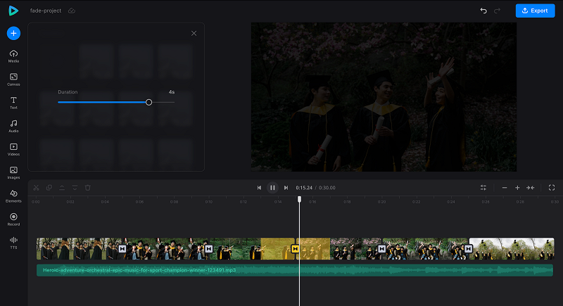 Edit video fade duration
