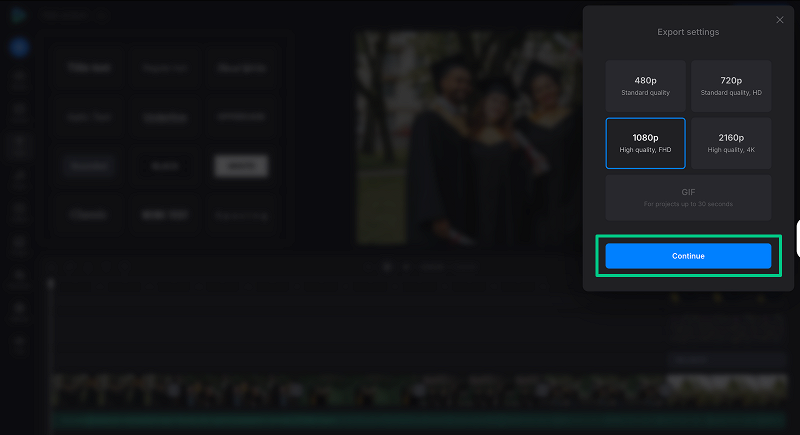 Export video with fade effect