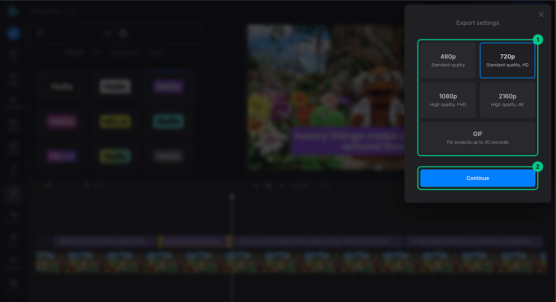 Choose the resolution for exporting a subtitled video