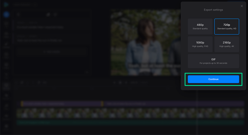 Export options for a video with enhanced voice