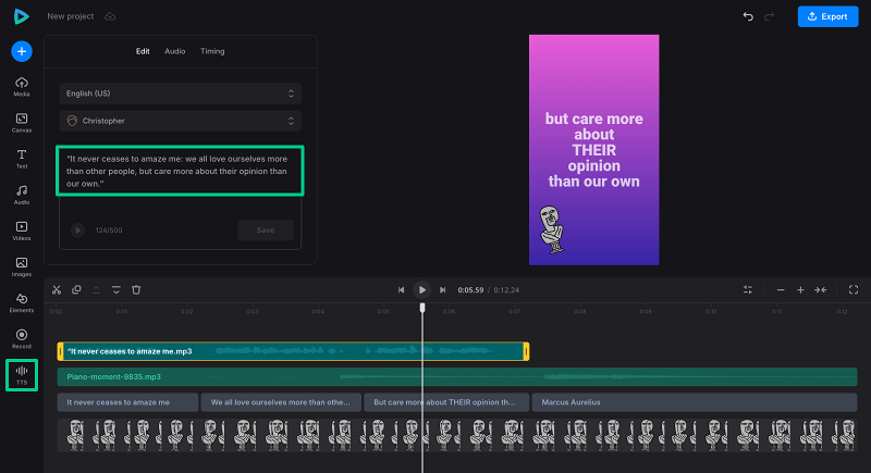 Generate speech for text video