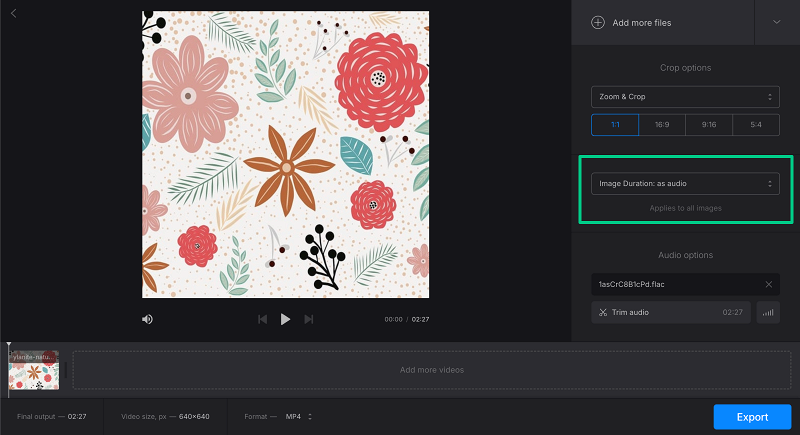 Image duration for picture with music