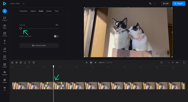 Mute part of video with bleep sound effect