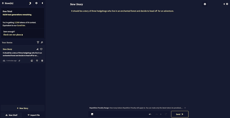 NovelAI AI writing software
