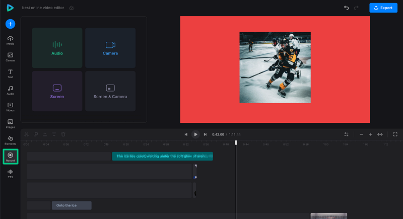 Record your voice in online video editor