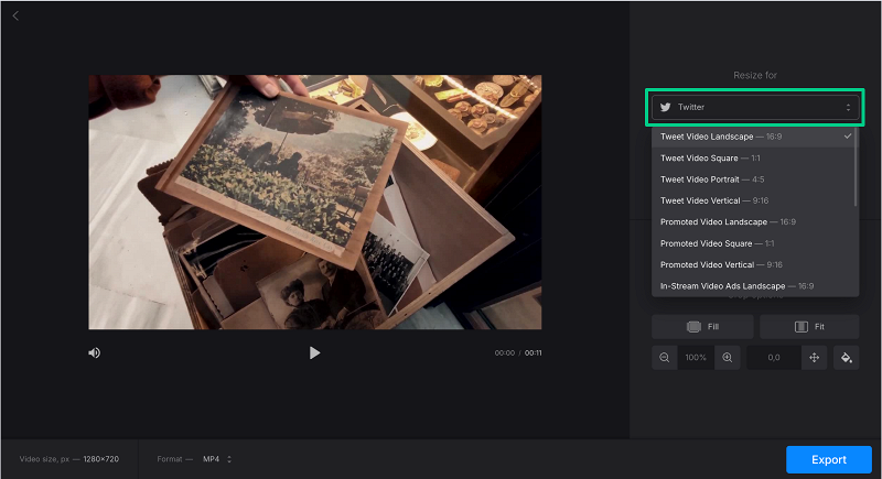 Select the necessary option to resize video for Twitter