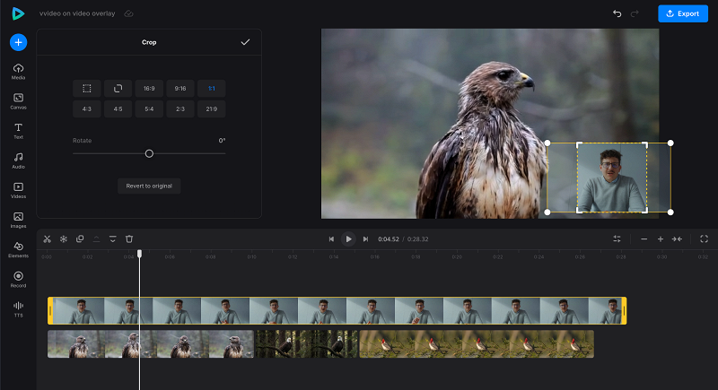 Select aspect ratio for video with overlay