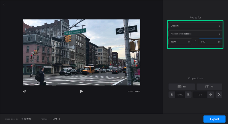 Select custom video size