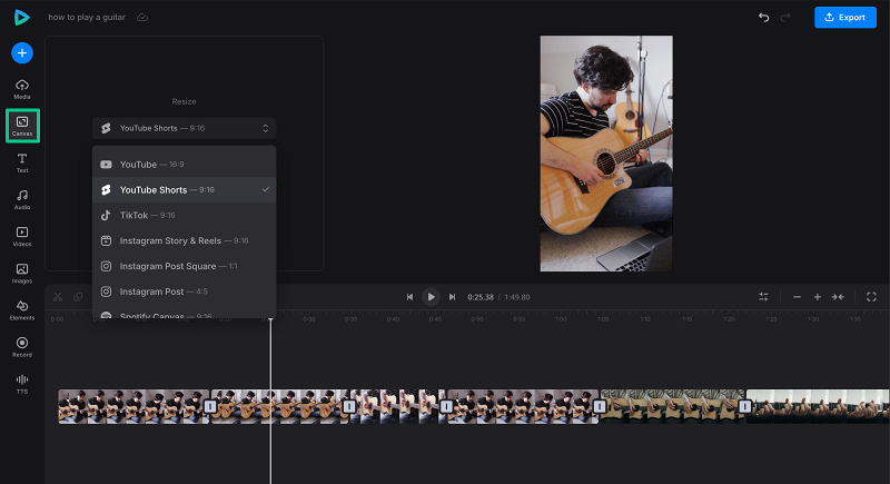 Select format of user generated video