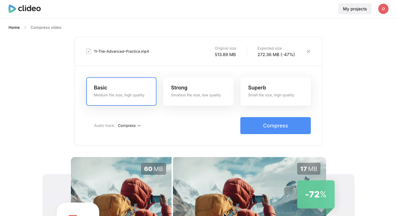 Choose preset to compress video Select preset in video compressor on iOS and Mac