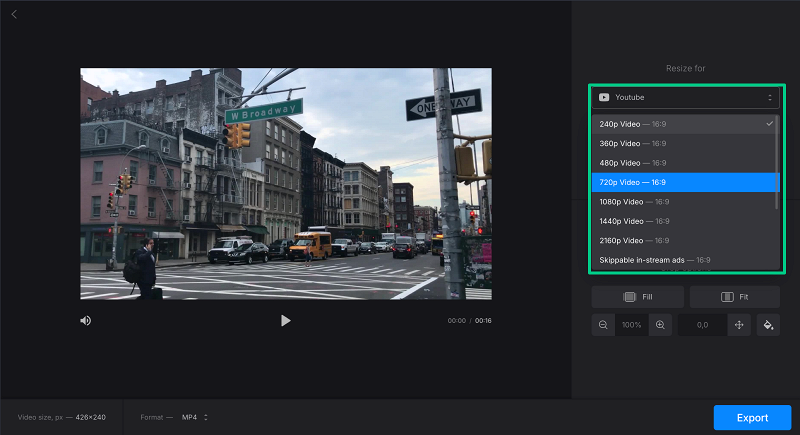 Choose the YouTube video size