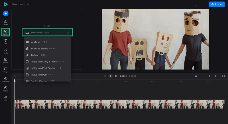 Set canvas to add a Halloween sticker to video