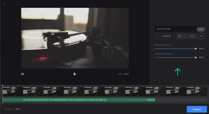  Set the volume for the added audio to video